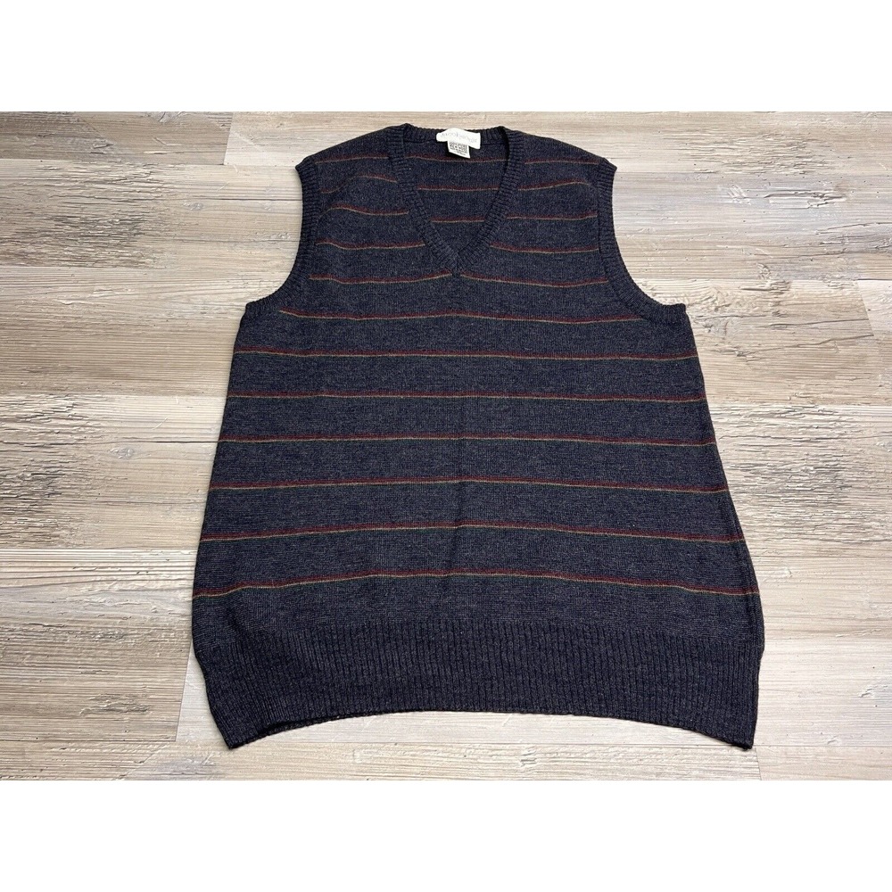 Vintage Jacobsons 100% Wool Sweater Vest Size L Striped‎ Preppy Grandpa Uruguay